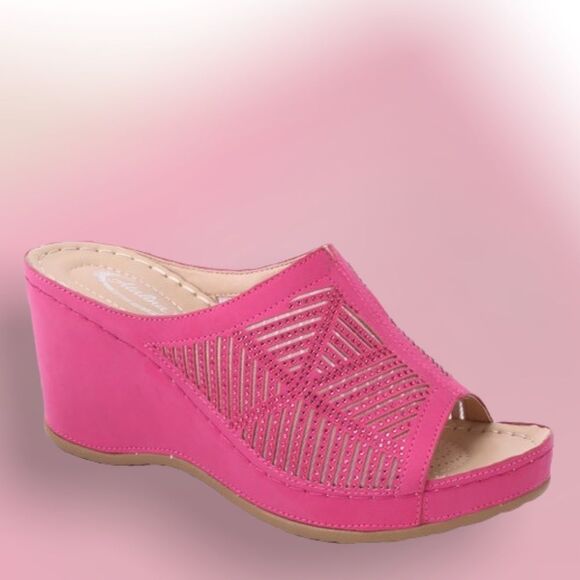 Italina White Rhinestone Embellished Comfort Padded Platform Wedge Sandal - Picture 5 of 7